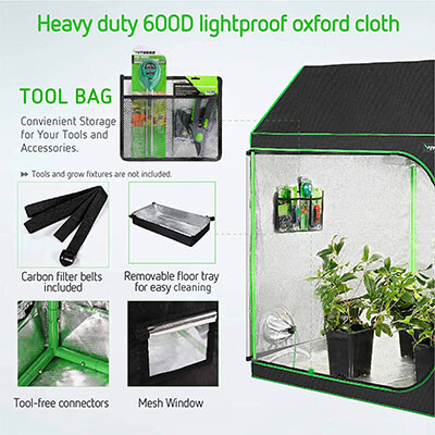 VIVOSUN Indoor Grow Tent Roof Cube Tent with Floor Tray for Plant  Non Toxic 